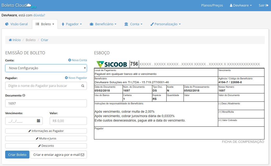 Emissão de boletos simples e rápida